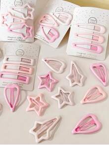 15pcs/Set Pink Heart & Star BB Hair Clips, Matte Ombre Gradient Side Bangs Hair Clips, Suitable For Daily Use - Pink - View 7