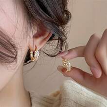 1 Đôi bông tai nữ đính đá Cubic Zirconia, kiểu dáng tối giản hình bông lúa mì, thiết kế độc đáo quyến rũ, trang sức đeo hàng ngày, quà tặng Ngày của Mẹ. - Vàng - Xem 2