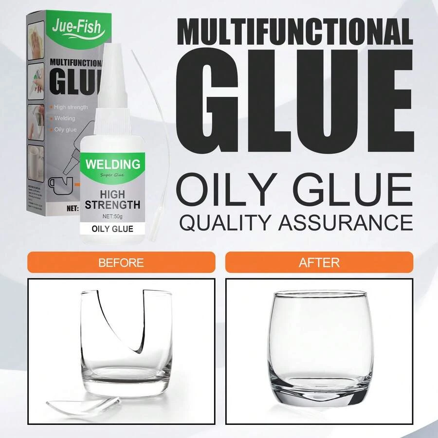 JUE FISH 50g High Strength Multifunctional Glue - Welding-Grade High-Strength Bonding, Oily Formula, Quick Curing, Waterproof, Heat-Resistant, Long-Lasting Durability, Suitable For Gluing Wood, Rubber, Metal, Ceramics, Glass, Acrylic And Plastic - A - View 1