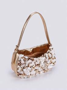 1 chiếc túi đeo vai nữ màu vàng và trắng đính sequin, kiểu dáng thời trang và thanh lịch, túi dự tiệc cao cấp. - Vàng - Xem 8