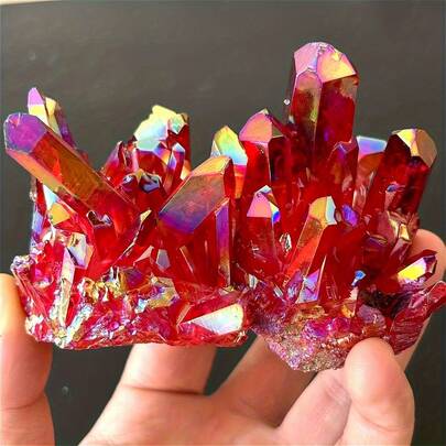 1 adet Kırmızı Alev Aura Kuvars Kümesi - Kırmızı Titanyumlu Işıltılı Kristal Dekor - Ev Dekorasyonu ve Eşsiz Bir Tatil Hediyesi İçin Mükemmel Gökkuşağı Kristali