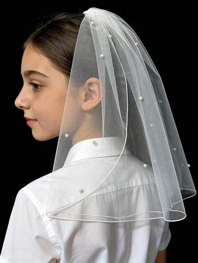 French Pearl Small Veil Headband, Double-Layer Bridal Bridesmaid Wedding Photo Shoot Vintage Veil Headpiece