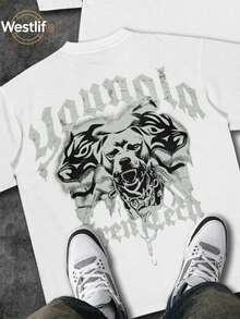 Men's Graphic T - Shirt | Bulldog Print | Daily Wear | 100% Cotton | Unisex Crewneck Gift T - Shirt - 白色 - 查看 2