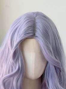 Kids Purple Long Roll Synthetic U-Part Lace Wig Mid-Split Bangs Large Wave Curly Hair Long Wig - Multicolor - View 7