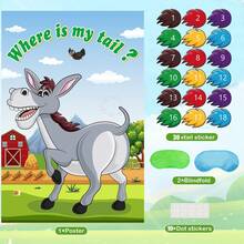 套装，包含30张尾巴和0张驴子游戏海报的“给驴子贴尾巴”游戏，适合生日性别揭晓派对、婚礼、节日、嘉年华派对用品 - 海報 - 查看 6