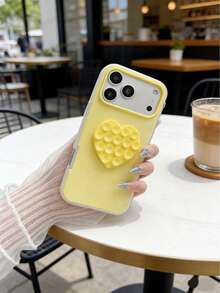 1个果冻色马卡龙可爱二合一手机壳，带DIY心形吸盘，2025最新畅销款，兼容 11、11 Pro、11 Pro Max、12、12 Pro、12 Pro Max、13、13 Pro、13 Pro Max、14、14 Pro，也兼容 17/17 Pro/Air/17 Pro Max，防震保护壳 - 黃色 - 查看 3