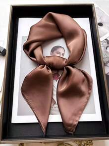 1pc Women's Solid Color Printed Square Silk Scarf, Silk Neckerchief Suitable For Daily Use - Champagne - View 6