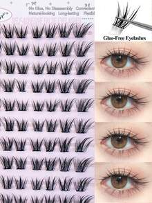 Lvcheryl 80 Cụm Mi Giả Tự Dính Hình Chữ C, Độ Dài Hỗn Hợp 9-14mm, Không Cần Keo, Hiệu Ứng Trang Điểm Mắt Cáo Tự Nhiên, Mi Giả Riêng Lẻ, Tự Nối Mi, Cụm Mi Đã Dán Sẵn Keo - C - Xem 3