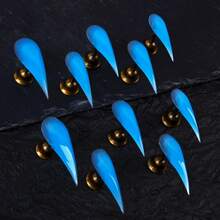 Bộ 10 móng tay giả hình móng rồng màu xanh dương thủ công, dài 40mm, kiểu móng nhọn, màu trơn bóng, dày dặn và có thể tái sử dụng. - Màu xanh lam - Xem 5