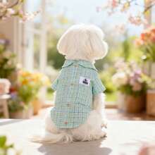 BJAYPET 春夏薄款格子衬衫宠物服装，适合小型/中型犬猫的时尚服饰 - 綠色 - 查看 6