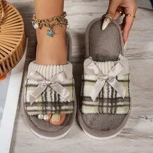 新款时尚格子图案套脚拖鞋，舒适静音情侣拖鞋 - 女款拖鞋 - 查看 4