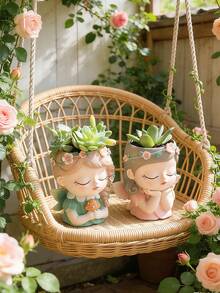 Elegant Resin Girl Succulent Pot With Delicate Floral Accents, Cute Cartoon Figurine Planter For Indoor Plants, Perfect For Boho Home Decor, Ideal For Displaying On Your Nightstand, Living Room Mantel, Or Balcony, A Unique And Charming Gift For Birthdays, Housewarmings, Or Plant Parent Celebrations, Combines Functional Planting With Whimsical Artistry - A - View 2