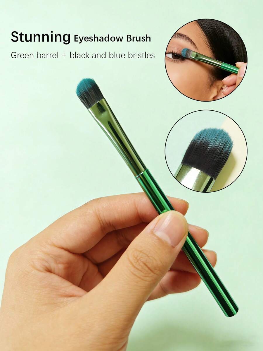 2pcs/1pc Green Handle Eyeshadow Brush Premium Synthetic Bristles Professional Eye Makeup Brush For Eyeshadow Blending & Precision Application - Beauty Tool - Multicolor - View 1