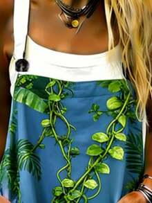 Tropical Parrot Plant All-Over Print Women's Adjustable Strap Jumpsuit, Polyester Fiber Fabric, Lightweight And Breathable, Women's Clothing, Standard Size Jumpsuit, Plus Size Women's Clothing, Plus Size Jumpsuit And Romper, Plus Size Jumpsuit - Nhiều màu - Xem 3