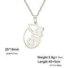 1pc Fashionable Stainless Steel Hollow Hugging Cat Pendant Necklace, Cute Animal Pattern Unisex Necklace - Simple Series - View 9
