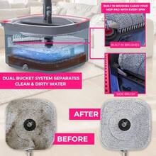 L2ozm0hg Heavy Duty Square Spin Mop For Floor Cleaning Separate Compartment For Clean And Dirty Water Use Any Cleaning Solution Self Cleaning Machine Washable Pads - 粉紅色的 - 查看 4