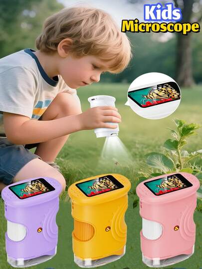 Kids Portable Mini Microscope, Handheld Digital Microscope, With 2.0'' HD Screen – 1000X Magnification, 8 Adjustable LED Lights, Taking Photos And Videos, Educational Microscope For Kids, Educational Science Toy For Boys & Girls, Ideal Birthday