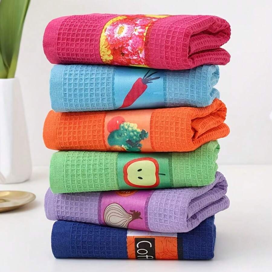 Fashionable Fruit Print Cotton And Polyester Tea Towel Wholesale Tea Table Absorbent Cleaning Waffle Cloth Suitable For Tea Set Cleaning(34*60cm) - Multiple Styles - View 1