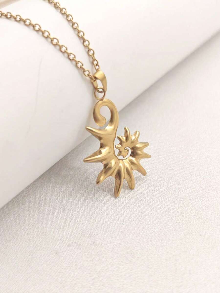 1pc 18K Gold Plated Stainless Steel Natural Style Seashell Pendant Necklace, Unisex, Suitable For Beach Vacation, Luxury Niche Design - Yellow Gold - View 1