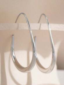 1pair Simple U-Shaped Hoop Earrings For Women Elliptical Large Earrings, Women's Minimalist Earrings, Personalized 1U1A - 銀色 1 對 - 查看 11