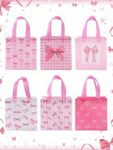 12 Stück/6 Stück rosa Schleifen Geschenktüten - Vliesstoff Geschenktüten und Einkaufstüten; geeignet für Geschenkverpackung bei Geburtstagsfeiern, Schleifen-Themen-Partys, Hochzeiten, Jahrestagen, Abschlussfeiern, Junggesellinnenabschiede und Muttertag - Einheitsgröße - Übersicht 4