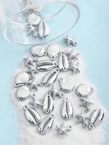 30pcs CCB Mixed Ocean Vacation Style Starfish, Shell, Abalone DIY Jewelry Pendant Accessories - Silver - View 1