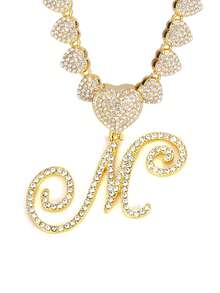 字母吊坠项链 迈阿密链条项链 女士嘻哈镶钻字母吊坠项链 珠宝礼物 - 愛心字母項鍊 - 查看 50