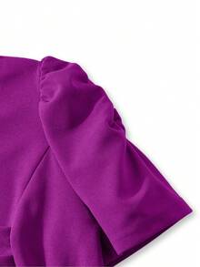 Vestido de mujer de cuello en V elegante con volantes en el bajo, vestido midi asimétrico/irregular de unicolor para ocasiones elegantes, bodas, oficina, uso diario, primavera/verano - Morado Violeta - Ver 7