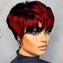 Summer Style Short Pixie Cut Wig Burgundy Red Afro Short Curly Black Wigs Side Part Curly Bangs Synthetic No Glue Brown Wigs Natural Looking Cosplay Hair Wig Short Burgundy Curly Wigs Wine Red Pixie Cut Wigs With Side Bangs Easy To Wear - 435-4 - 查看 2