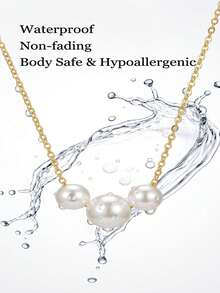 1条14K镀金优雅仿珍珠项链，可调节16+2英寸链条，不褪色且不含铅，女士珠宝 - 白色 - 查看 5