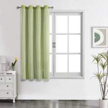 1pc Hollow Star Curtain, Polyester Lace Double-Layer Curtain, Darkening Curtain For Living Room & Bedroom, Cute Style - 淡綠 - 查看 34