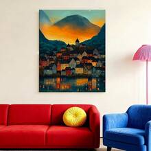 Con marco 1 Pieza, 2D, La Casa Colorida, Pintura Al Óleo, Póster, Decoración De Pared, Sala De Estar, Comedor, Garaje, Oficina, Bar, Patio, Pintura Decorativa, Marco De Madera Sólida, 11,81 X 17,72 Pulgadas - Enmarcado - Ver 2