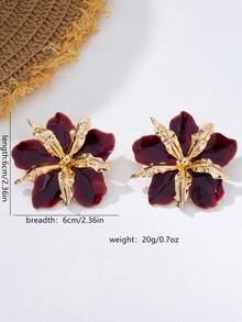 1 Pair Retro Exaggerated Burgundy Enamel Earrings, Suitable For Women's Party, Wedding, Holiday Wear - Burgundy - View 5