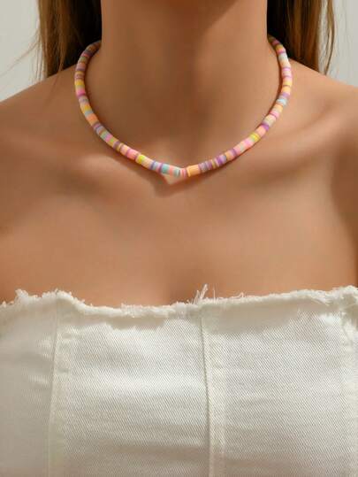 1 chiếc vòng cổ hạt cườm bằng đất sét polymer nhiều màu sắc Dopamine, phụ kiện không thể thiếu cho kỳ nghỉ biển, món quà hoàn hảo cho sinh nhật, ngày lễ.