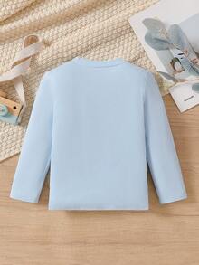 Camiseta interior de cuello redondo de unicolor y cálida para niños, camiseta de manga larga esencial para uso diario de niños pequeños - Celeste - Ver 2