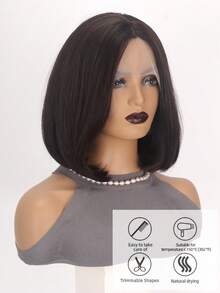 13x1蕾丝前置波波头假发，12英寸自然中分蕾丝假发，适合日常佩戴 - 黑棕色 - 查看 6