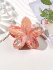 1个ABS材质暖色调蜜桃粉色大理石扎染亮面3D雏菊花，复古春日乡村风，温柔活力甜美氛围，适合海滩度假、丸子头、派对、下午茶、野餐等夏季发饰沙滩抓夹度假 - 彩色 - 查看 4