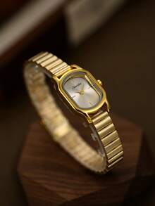 Golden Oval Women's Quartz Watch With Fashionable Temperament Design Art Is A Daily Match For Birthdays And Graduation Gifts - Gold - View 1