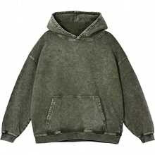 Men's Washed Distressed Pocket Hoodie Vintage Oversized Hoodie Acid Wash Cotton Pullover Hoodies For Streetwear Sweatshirts - Street Fashion - 軍綠色 - 查看 1