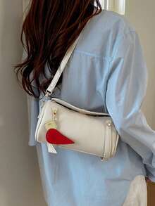 1件装时尚女士优雅单肩包，简约别致波士顿包，PU材质，手提，带吊坠，适合日常、通勤、度假，优雅女士包 - 米色 - 查看 5