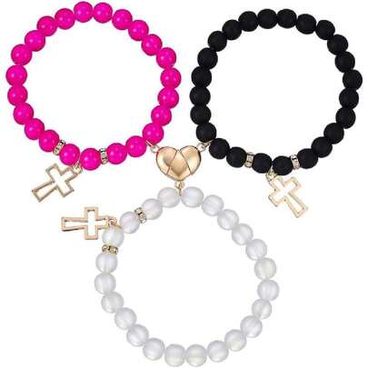 COLORFUL BLING - Pulsera para 3 pulseras de madre e hija, pulsera de corazón de mariposa cruzada para mujeres y hombres, pulseras de hebra a juego con corazón de amor,44312914