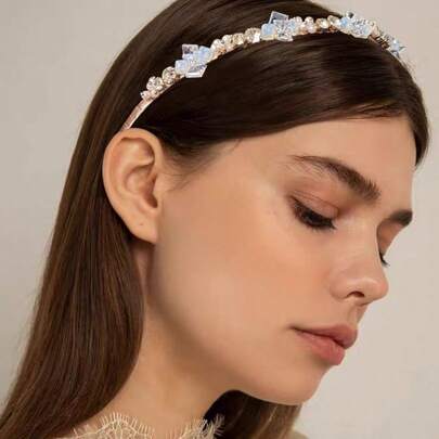 1 pieza Diadema elegante con cristal y strass de perlas falsas, brillante y linda para uso al aire libre, fiesta, boda, regalo casual para mujeres