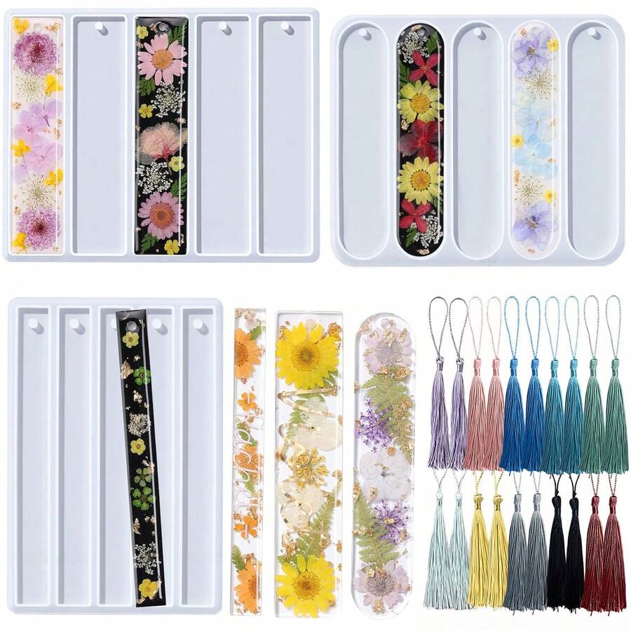 3pcs Silicone Bookmark Mold Set, 3 Shapes, With 20 Tassels, Suitable For Epoxy Resin, Rectangular Bookmark Resin Mold, For Handmade Craft Bookmarks And Gifts - Milky White/silicone - View 1