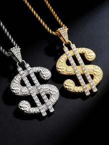 18K镀金冰花美元符号吊坠项链，闪亮嘻哈扭链说唱歌手饰品，适合街头服饰、派对和日常佩戴 - 彩色 - 查看 4