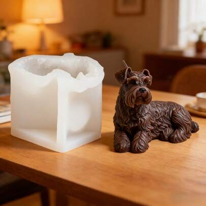 Molde de silicona con diseño realista en 3D de cachorro de Schnauzer, molde reutilizable para hacer velas, manualidades y regalos para amantes de los perros en cumpleaños y festividades