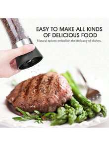 Tall Pepper Grinder Or Pepper Mill, Manual Salt Grinder Refillable With Adjustable Coarseness, Black Pepper Grinder Made Of Stainless Steel, Himalayan Salt And Sea Salt Grinder - 黑色 - 查看 5