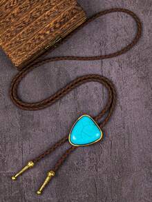 1pc Tiger Eye Stone Triangle Pendant Necklace Bolo Tie, Unique Stylish Western Cowboy Necktie Accessory, Versatile Matching - Multicolor - View 7