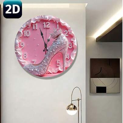 1个12英寸扁平设计水钻装饰静音无滴答模拟挂钟，适用于婚礼派对、家居装饰、房间、沙龙、梳妆台、客厅、沙龙配件，外观奢华。