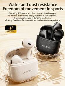 Lenovo EA166 Bluetooth 5.4 Earphones: High-Quality Sound, Smart Super-Clear Call Noise Cancellation, IPX5 Waterproof And Sweat-Proof Rating, Ultra-Low Latency. - Cherry Blossom White - View 3