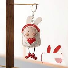 DIY Cute Rabbit Leather Keychain Kit, Pre-Punched Craft Set For Beginners, Rabbit Pendant With Heart Decor, Car Key Chain Bag Charm, Complete Tool Set Included, Ideal For Valentine's Day Gift And Daily Decoration. (This Is A Material Package, Not A Finished Product, Requires Hand-Stitching. Please Watch The Video Tutorial In The Main Image At A Slow Speed.) - Multicolor - View 4